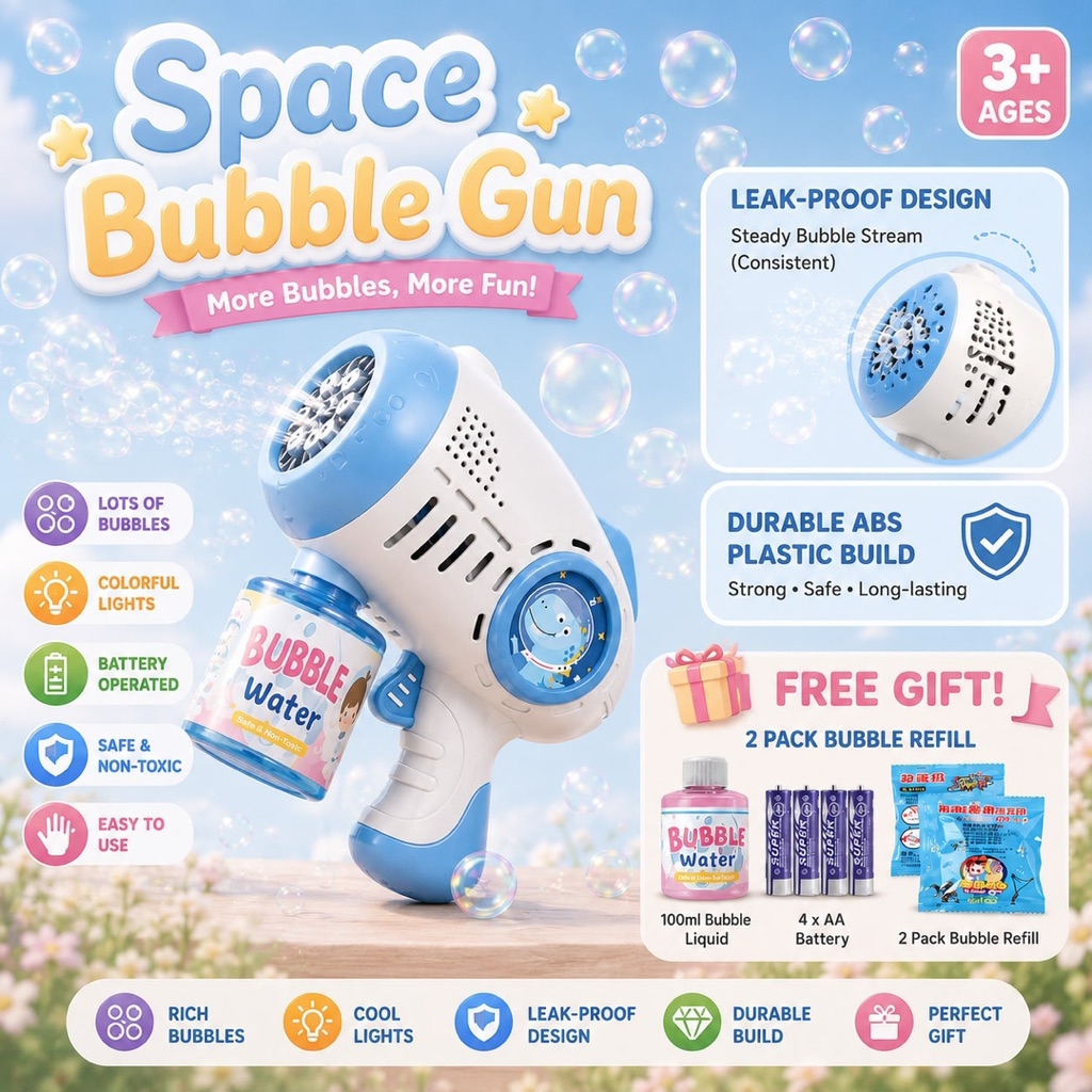 Kids Automatic Bubble Toy Gun Machine with LED Light Music Bubble Gun ...