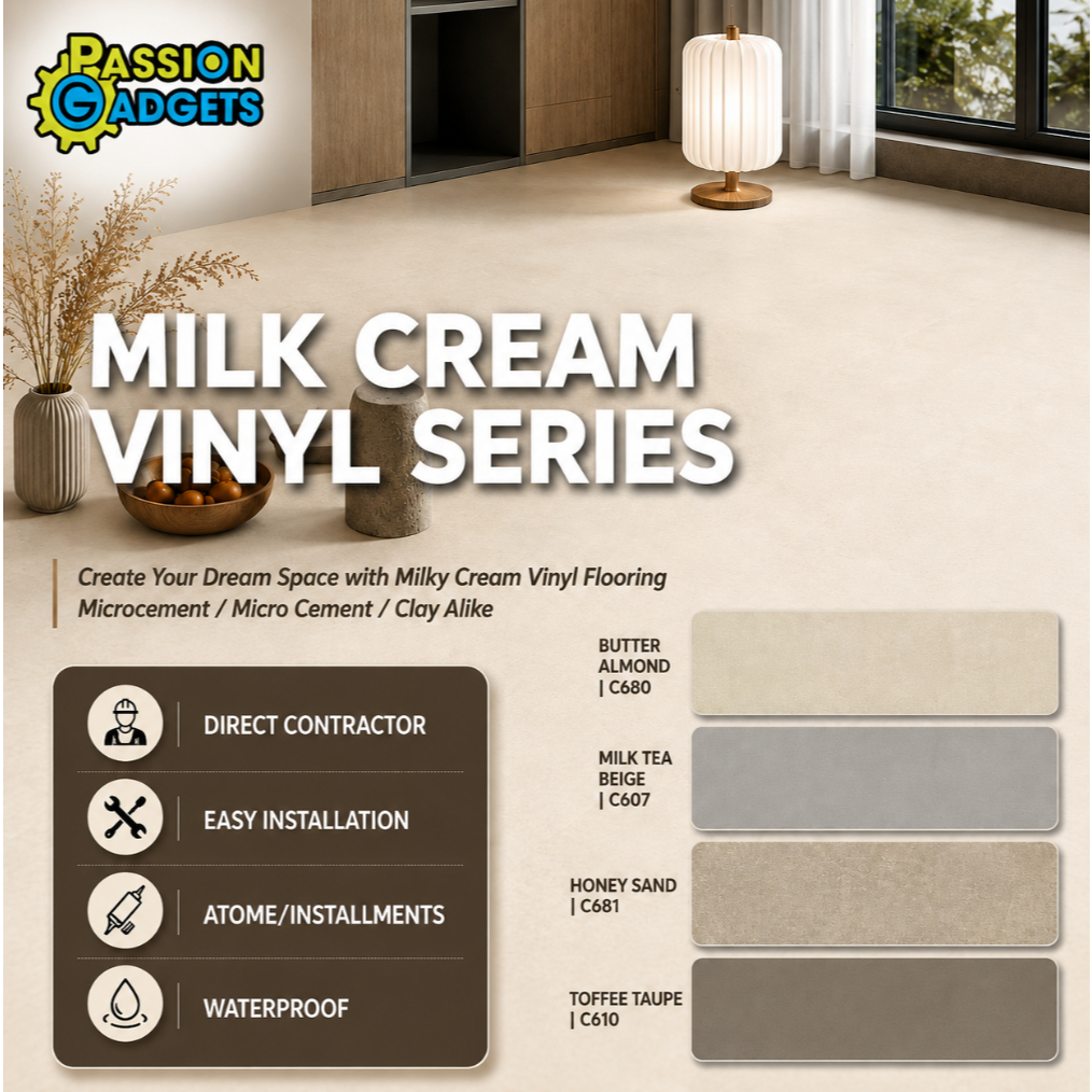 MicroCem 5.2mm Floor Milky Cream Microcement SPC Vinyl Flooring Creamy ...