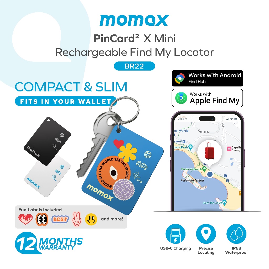 Momax BR22 Pinpop² X Mini Rechargeable Smart Tag/Card Bluetooth Tracker ...