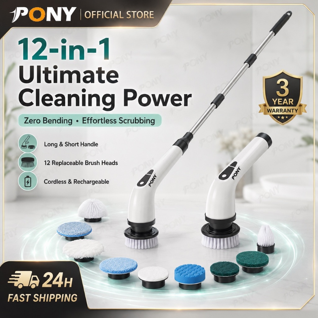 PONY HOME-12-in-1 Electric Spin Scrubber Cordless Cleaning Brush with ...