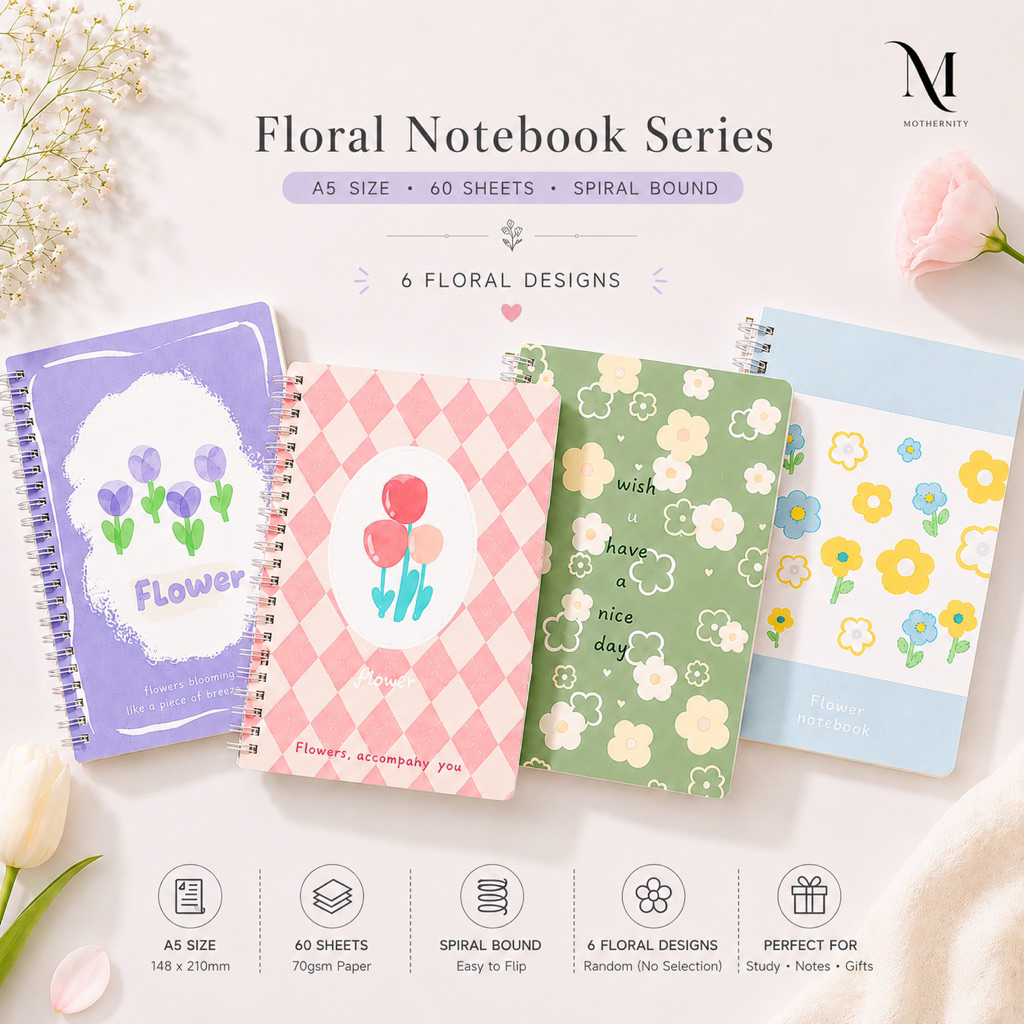 Floral A5 Spiral Notebook | Cute Pastel Journal Notebook | 60 Sheets ...