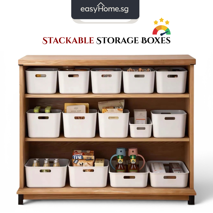Easyhome.sg | JP White Stackable Storage Box with Lid | Plastic Closet ...