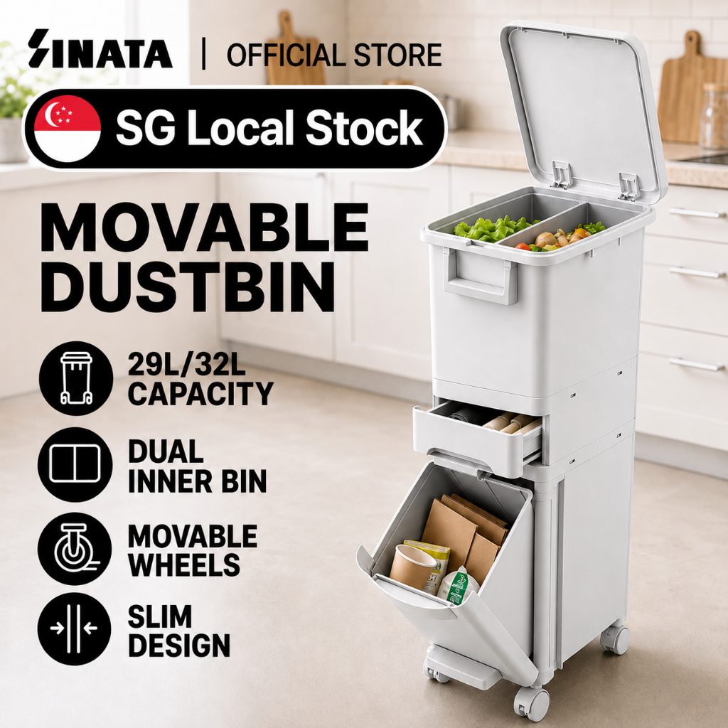 Dustbin with Lid Wheels Rubbish Bin Kitchen Trash Bin Recycle Garbage ...