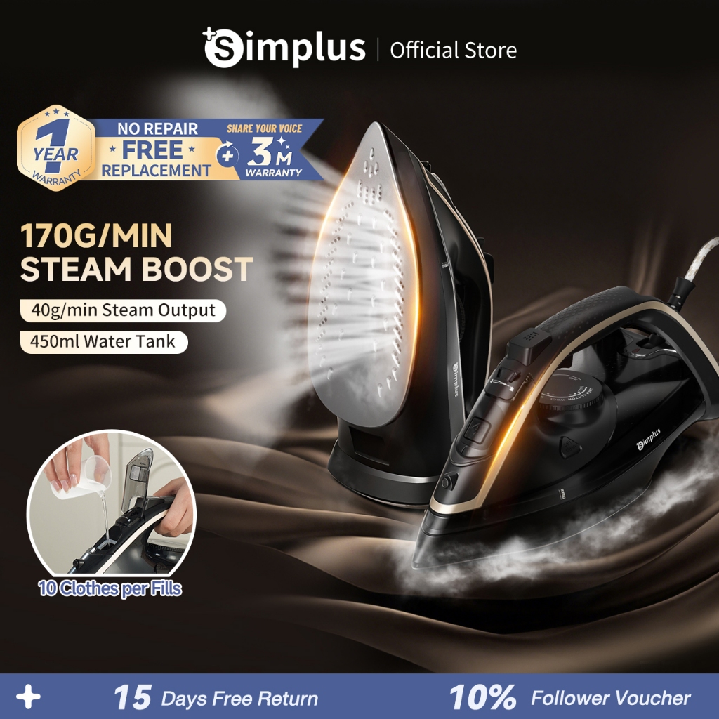 Simplus Garment Steam Iron | 170g/min Steam Boost | No Burns | 450ml ...