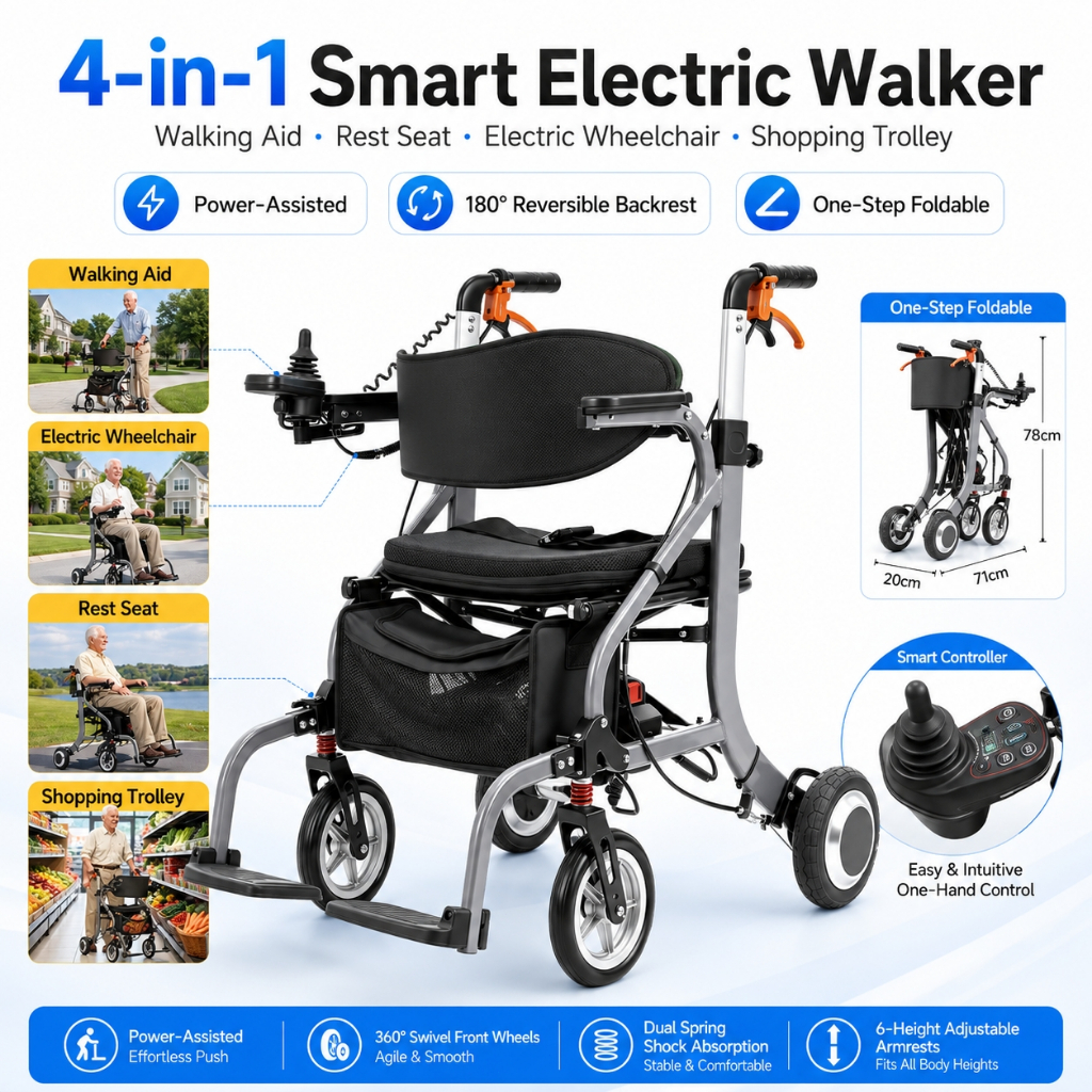 KANBEIO 4-in-1 Smart Electric Walker Wheelchair, Nursing staff can push ...