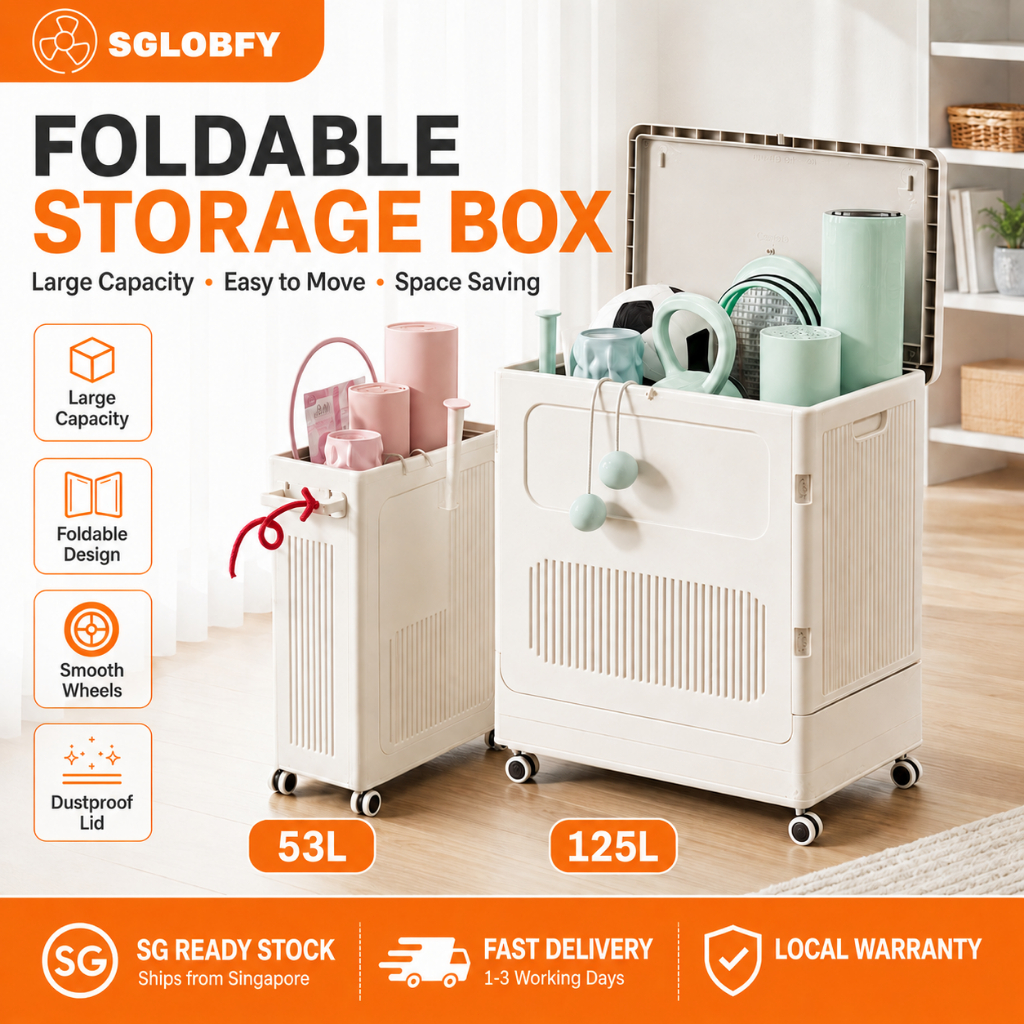 SGLOBFY 125L Flip Cover Storage Box Foldable With Movable Wheels Toy ...