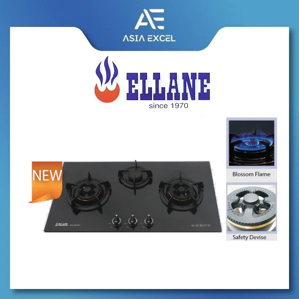 ELLANE EG-388SV 87CM 3 BURNER GLASS GAS HOB WITH SAFETY DEVICE | Shopee ...
