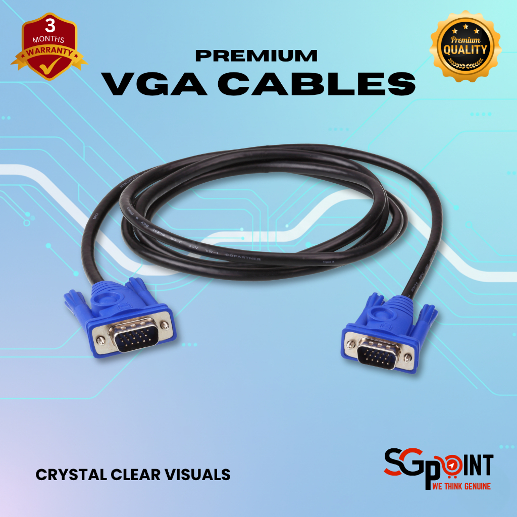 VGA Cable 1.5m – 15 Pin Male to Male Connector for Computer & Display ...