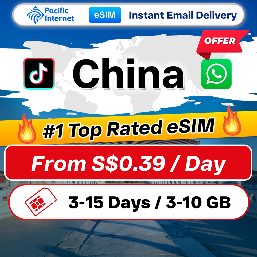 Pacific Internet China Travel eSIM Roaming Data 3-15 Days 3GB-10GB ...