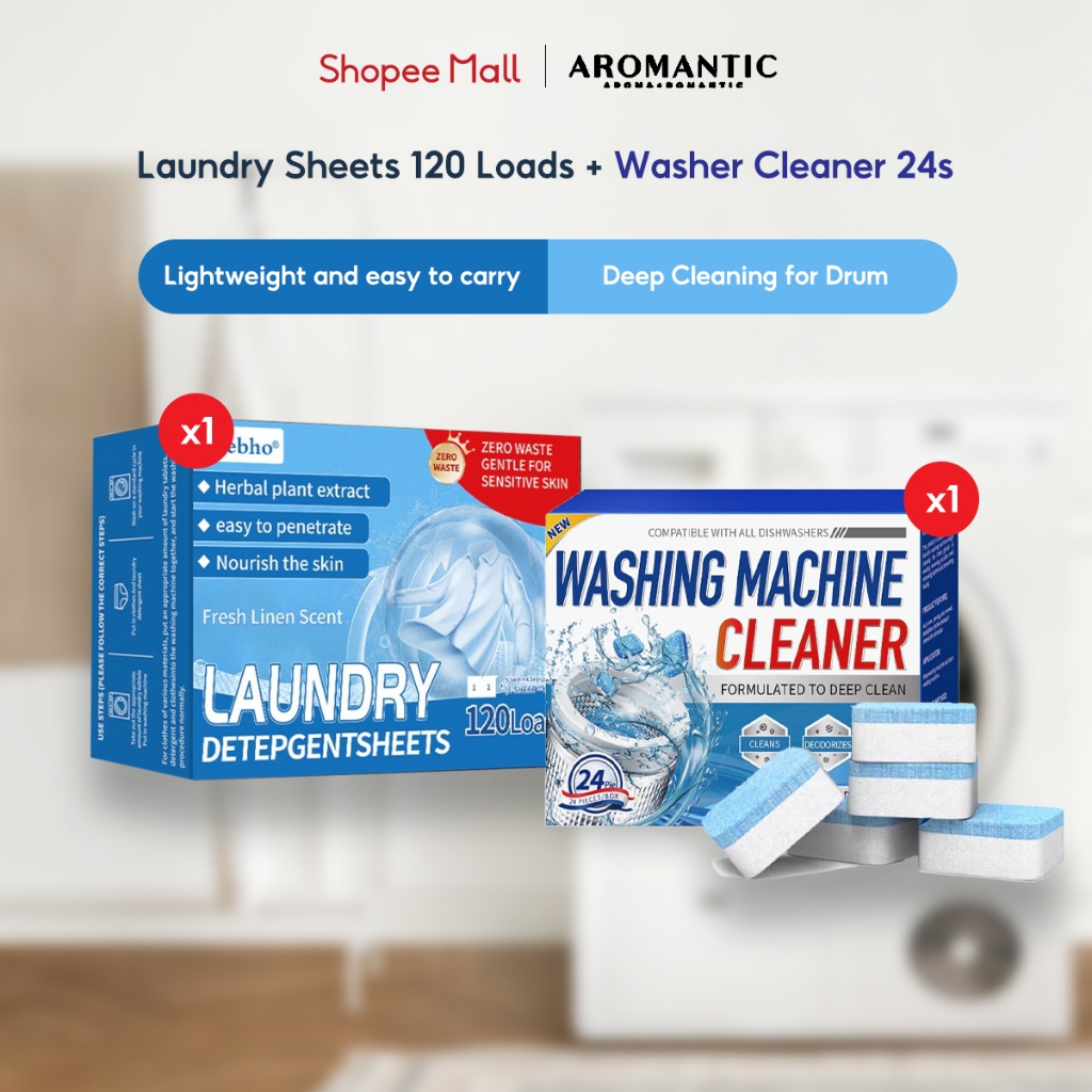 Aromantic Washing Machine Cleaner Fabric Softener Laundry Sheets ...