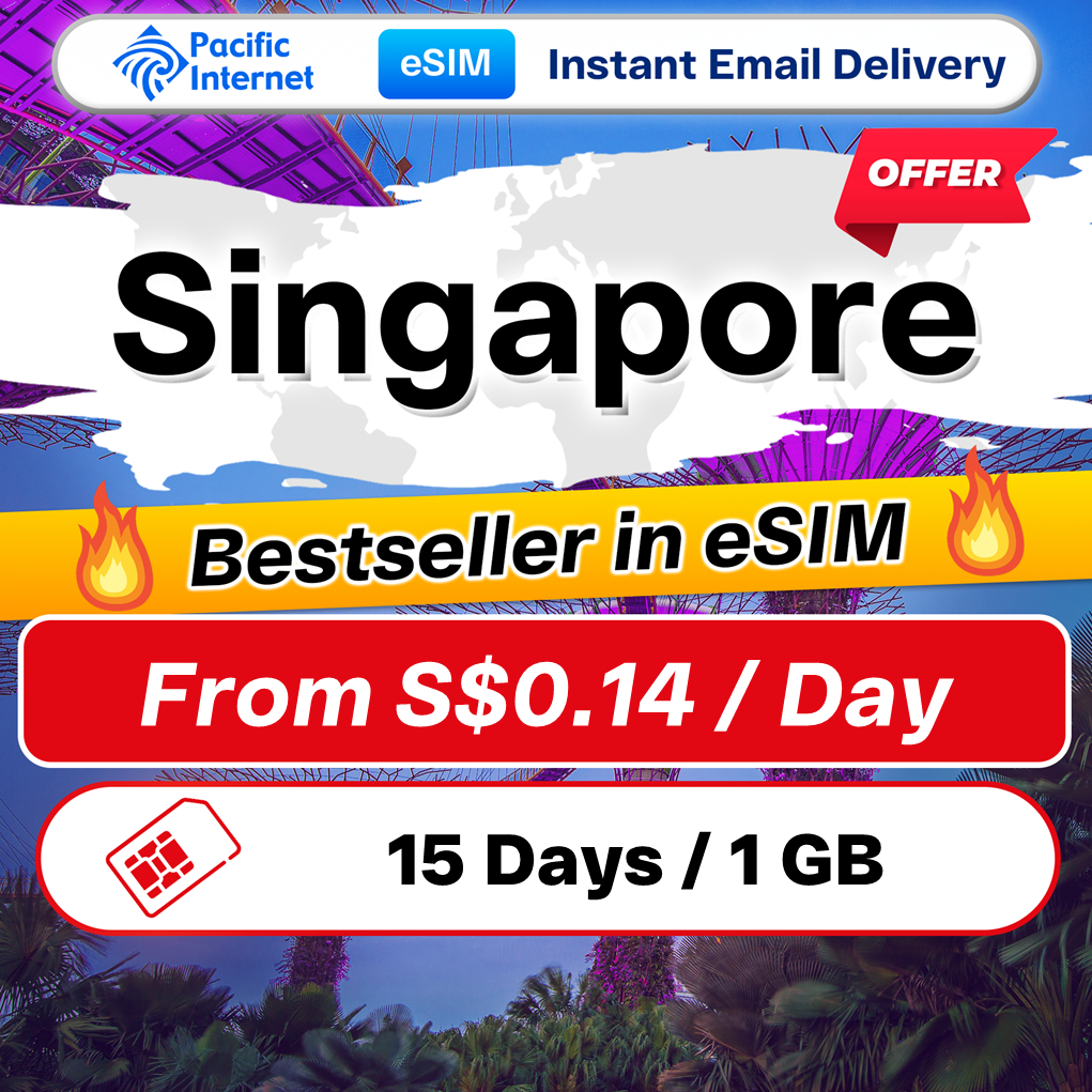 Pacific Internet Singapore Travel eSIM Roaming Data 15 Days 1GB | Email ...