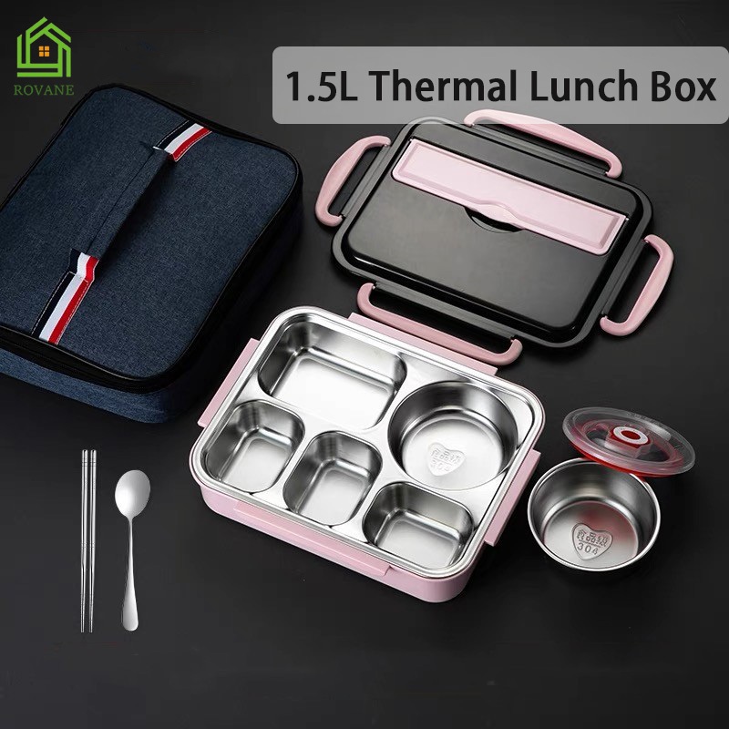 {SG} 1.5L Thermal Lunch Box Stainless Steel Bento Box Large Capacity ...