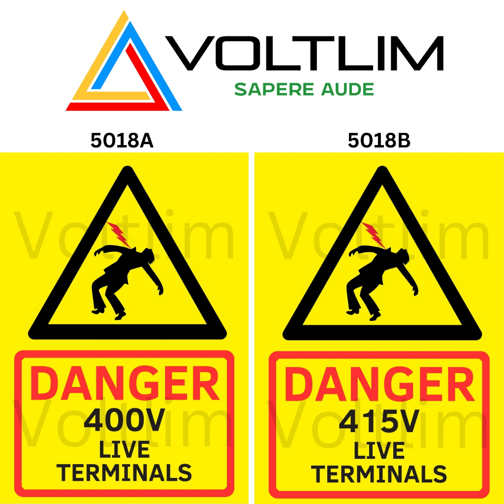DANGER Voltage 400V | 415V Live Terminals Sign Label Sticker Voltlim ...