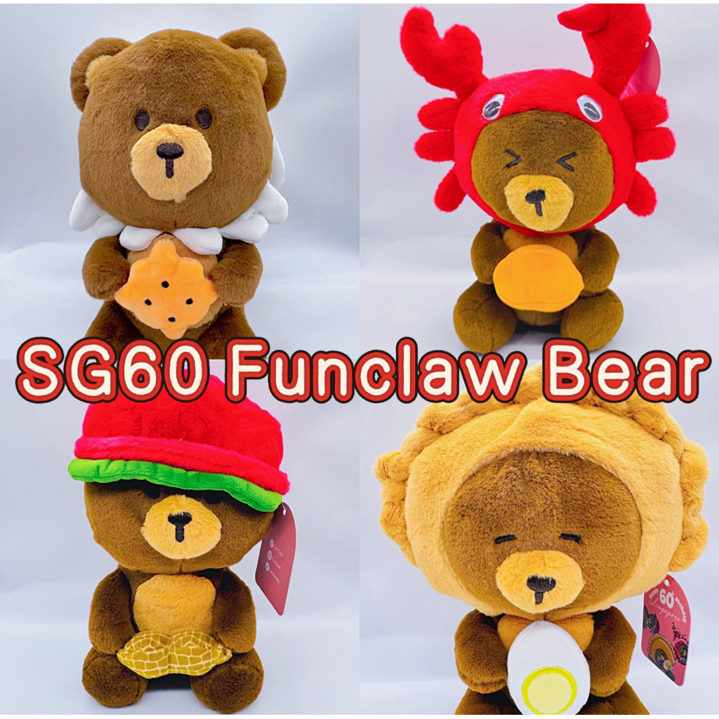SG60 Funclaw Bear Plush Merlion Chilli Crab Curry Puff Ang Ku Kueh