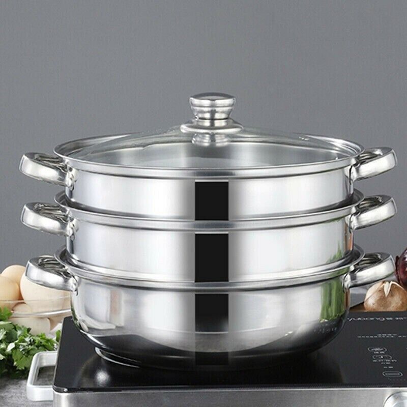 [Promo] 28cm 3 Layers Steamer Pot Stainless Steel Steam Cooking Pots ...