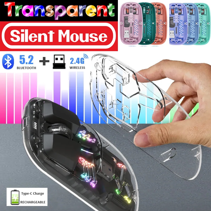 Transparent Bluetooth Mouse Wireless Mouse Dual-Mode Silent Mice for PC ...