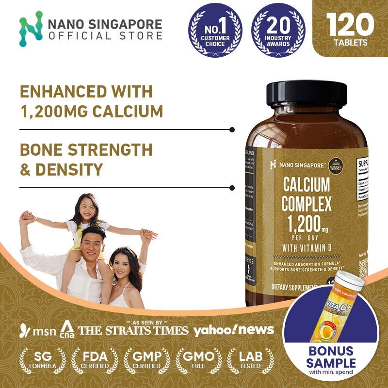Calcium Supplement [120 tablets] Nano Calcium Complex 1200mg w/ Vitamin ...