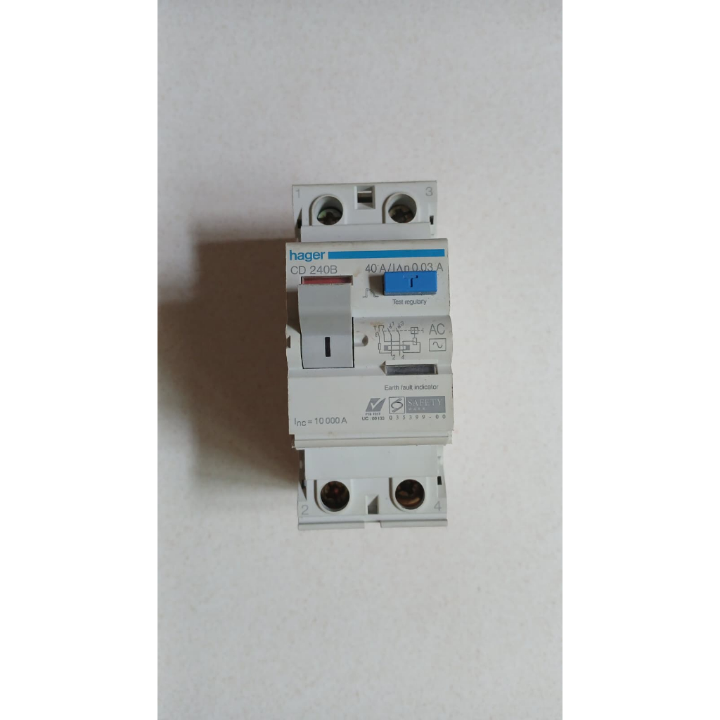 Hager RCCB Double Pole 2P 40A 30mA CD240B DB Box Circuit Breaker ...