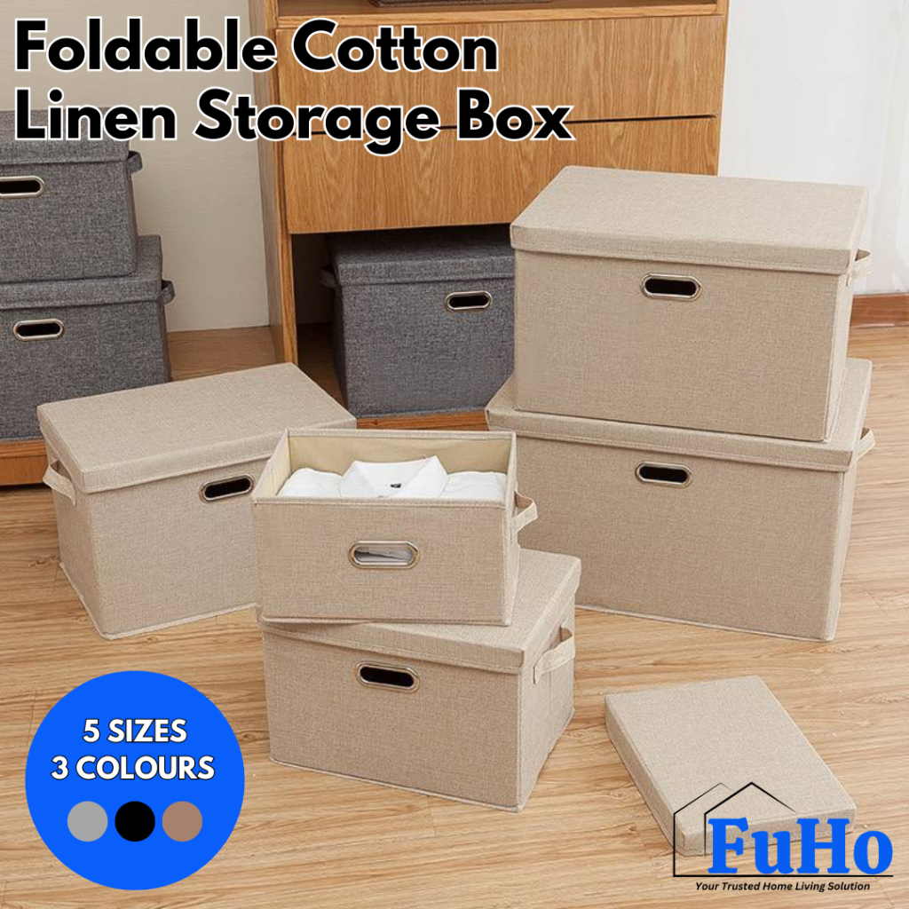 🇸🇬READY STOCK🇸🇬 FuHo Foldable Cotton Linen Storage Box | Storage Box ...