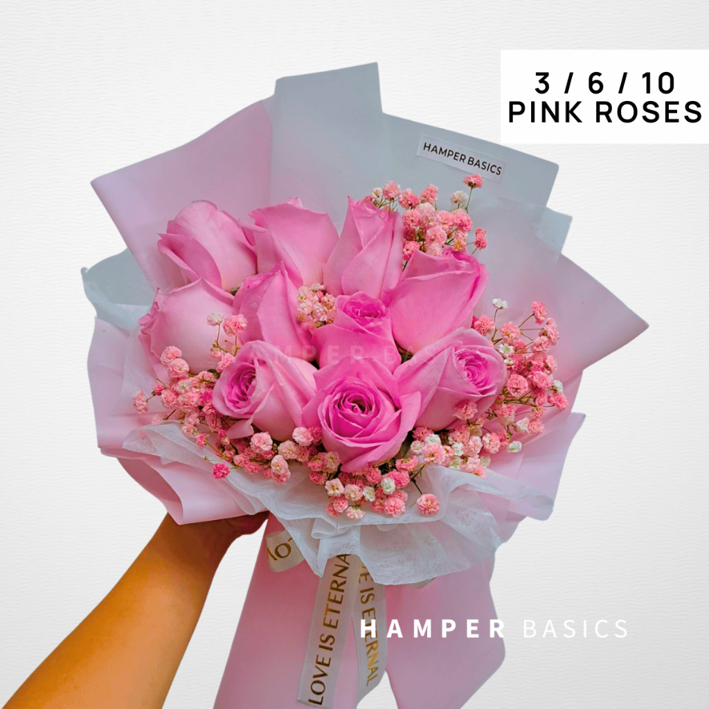 [SG] Free Same Day Delivery | 3, 6, 10 Pink Rose Babybreath Bouquet ...