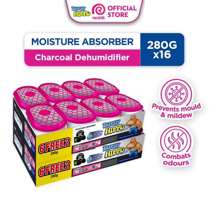[NEW] Charcoal Thirsty Hippo Dehumidifier Moisture Absorber, 280g x 16 ...