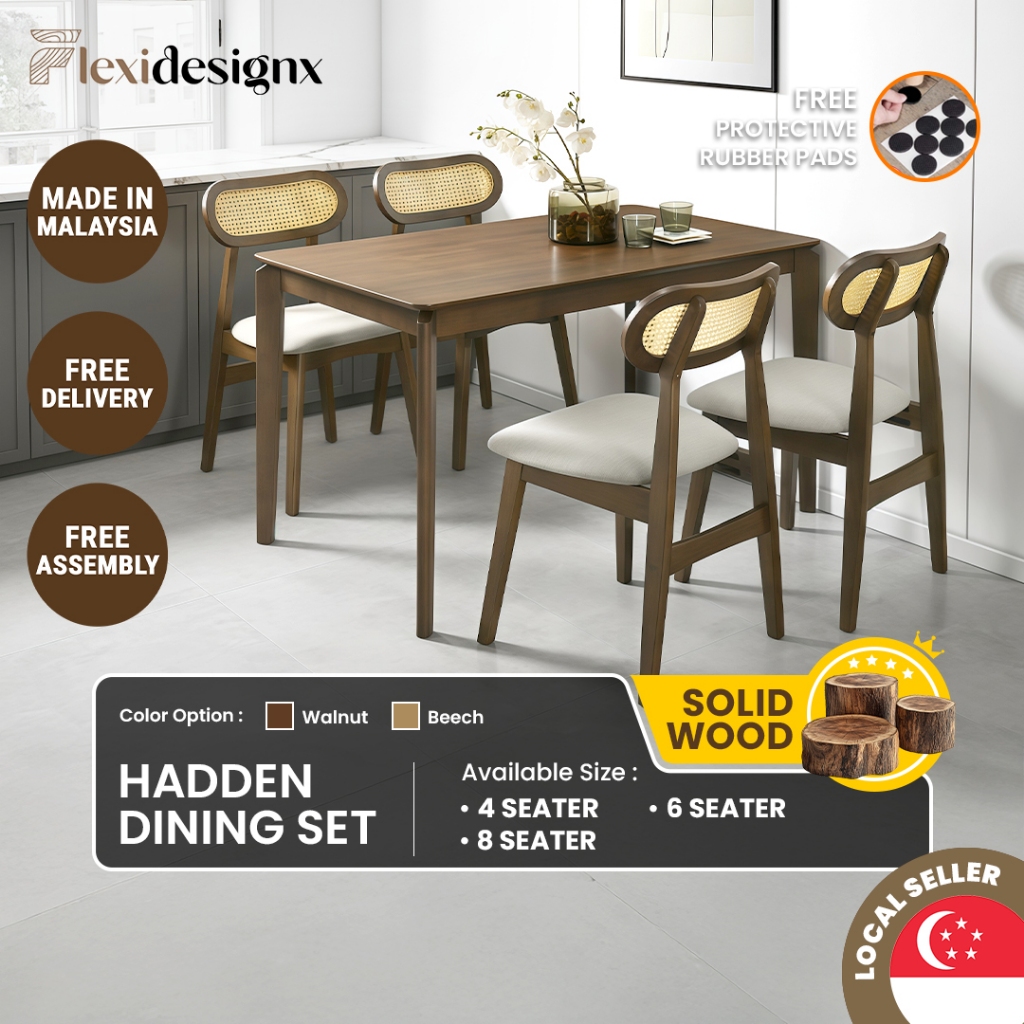 Flexidesignx HADDEN Japandi Style Dining Set | Solid Wood Table with ...