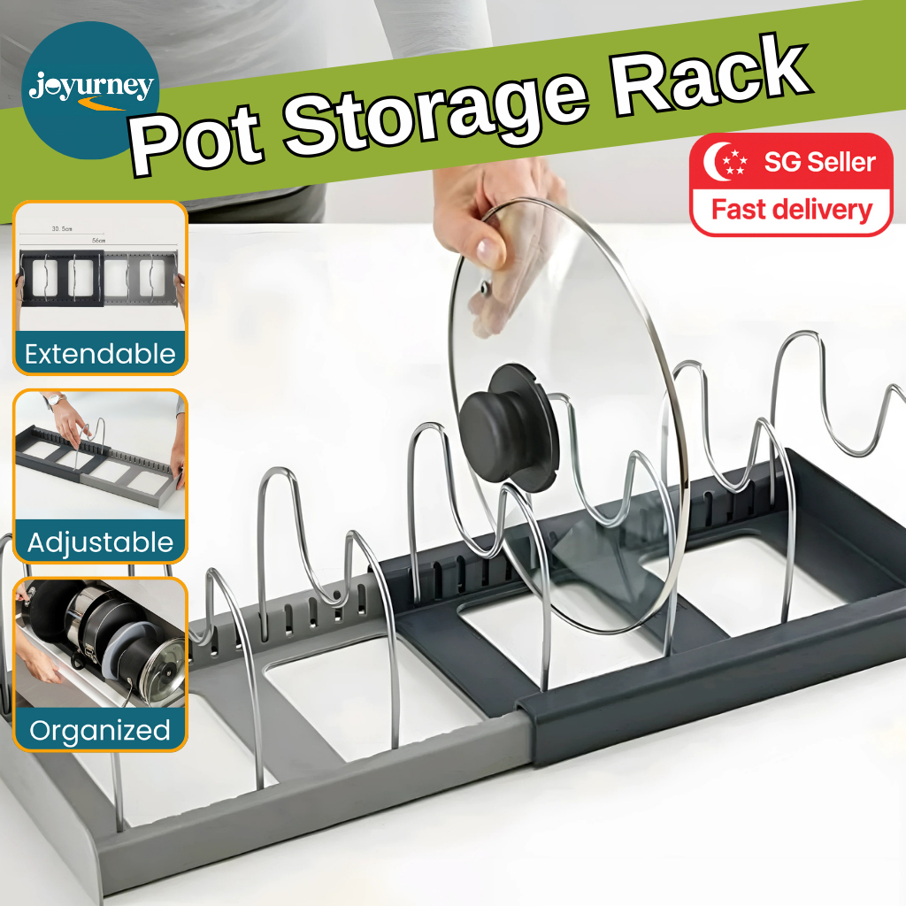 Joyurney Adjustable Pot Lid Pan Cookware Storage Rack Organizer ...