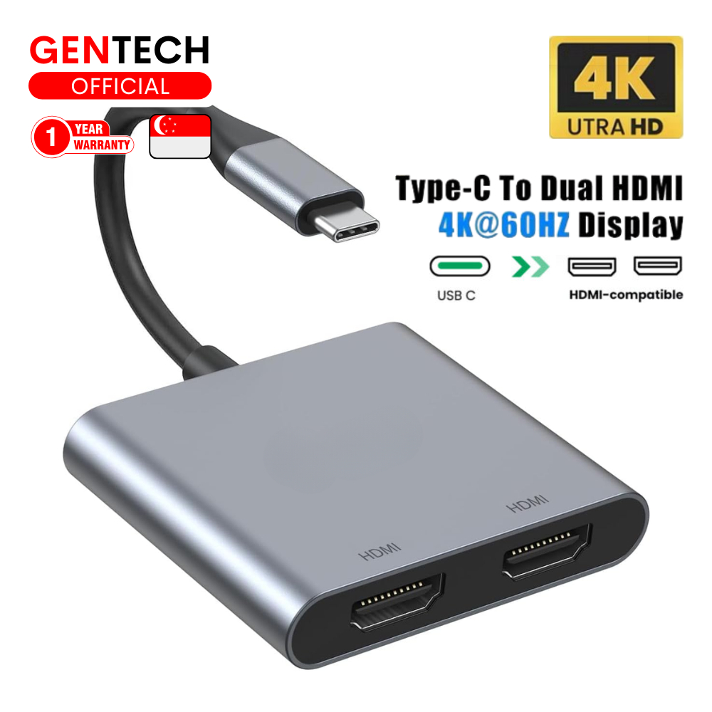 (SG) 🔌 USB Type C to Dual HDMI Video Adapter 4K 60Hz Full Ultra HD High ...