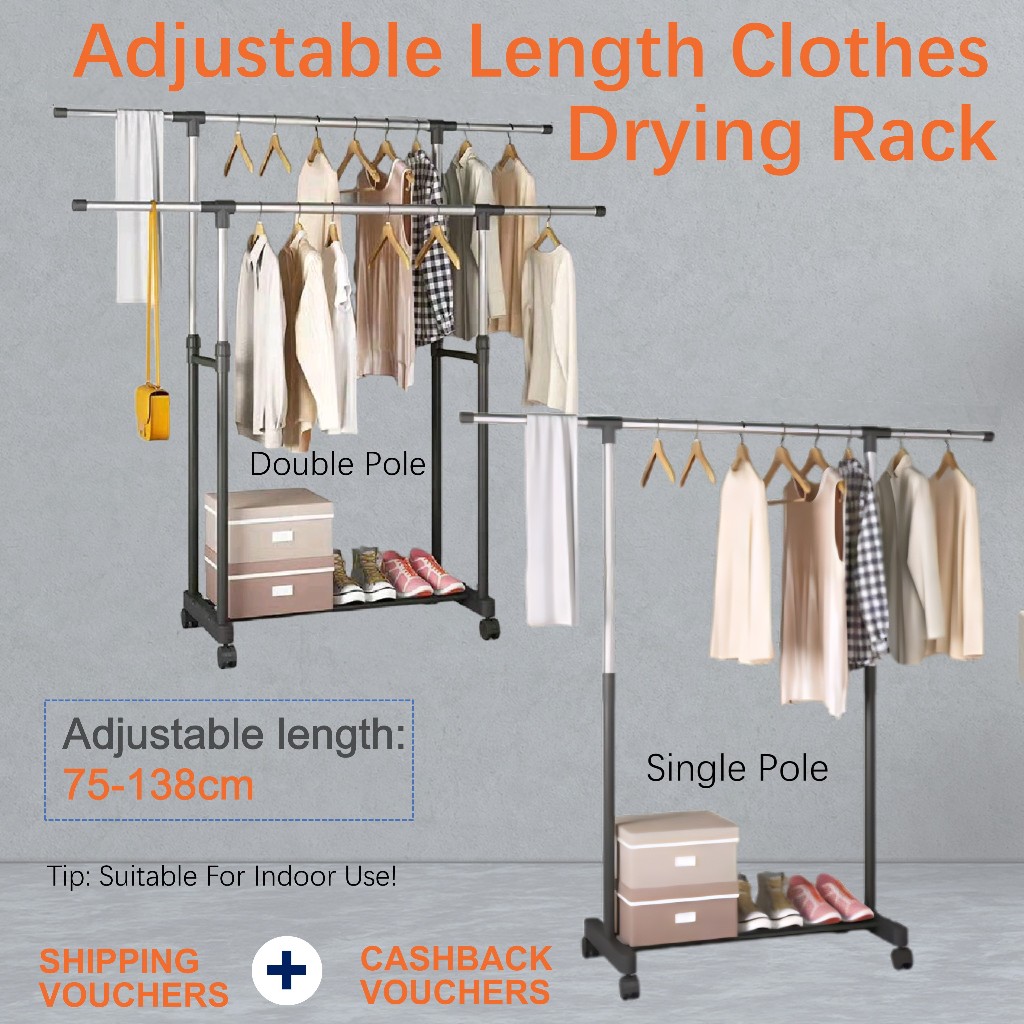 Mobile Retractable Floor-standing Clothes Rack Clothes Drying Rod ...