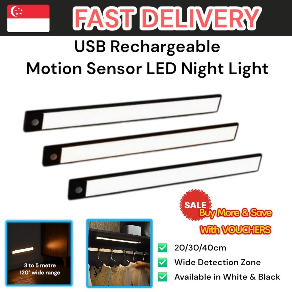 Motion Sensor LED Night Light USB Rechargeable | Ultra-Thin | 3 Color ...