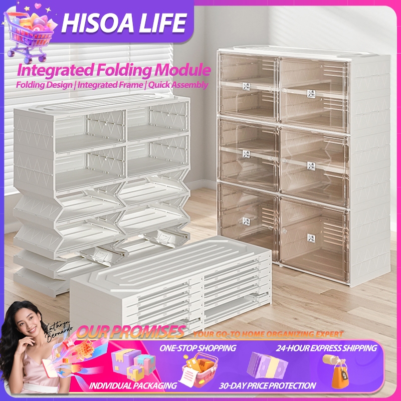 Hisoa Foldable Shoe Cabinet Stackable Shoe Box Organizer Plastic ...