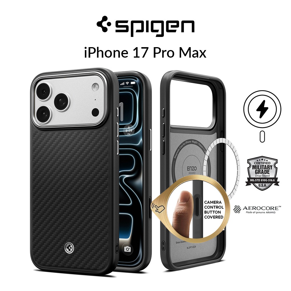 ETUI SPIGEN IPHONE 17 PRO MAX ENZO ARAMID T MAG MAGSAFE CZARNE