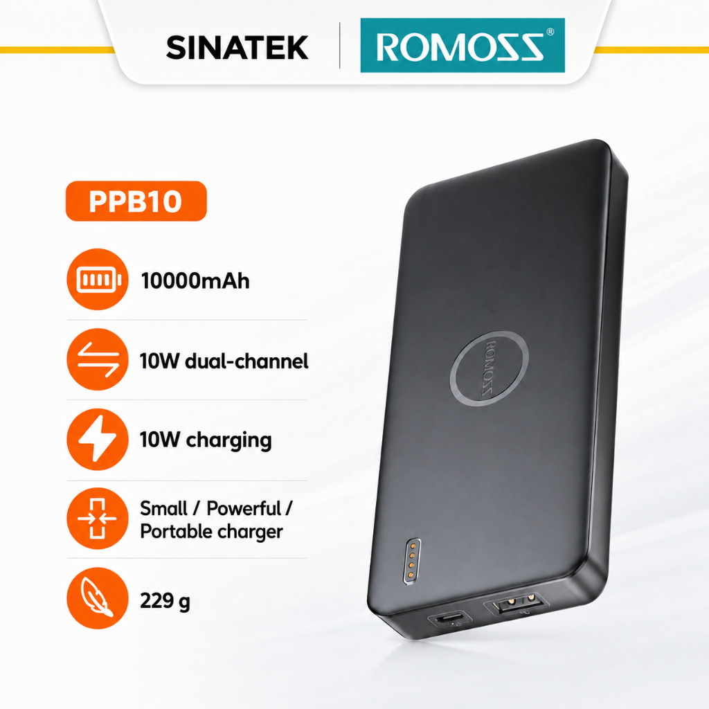 Romoss PB10 10000mAh 10.5W 2 output Type C and USB A Led Display Easy ...