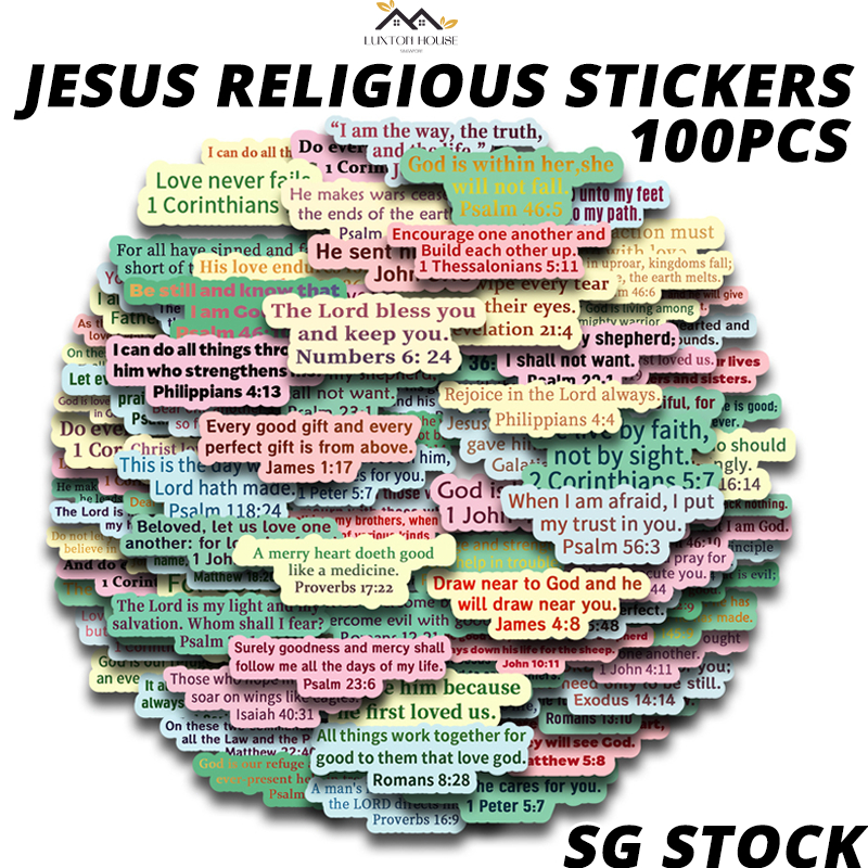 {SG} 100pcs Jesus Religious Stickers Inspirational Bible Verse Faith ...