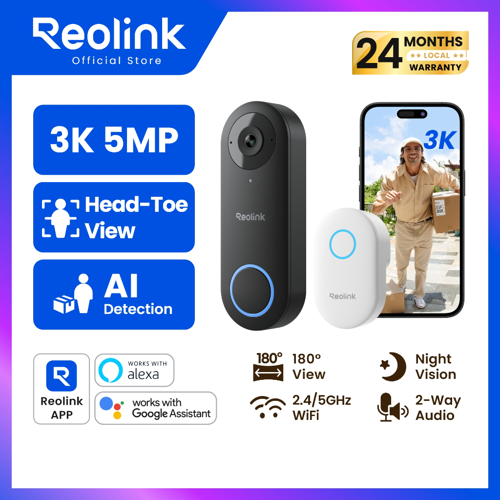 Reolink Video Doorbell Camera Wired/Battery/PoE 2K Outdoor