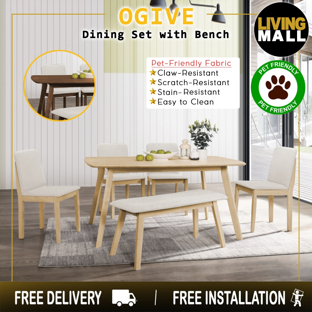 Living Mall OGIVE 1+4 Dining Set Table with Chair & Bench Pet Friendly ...