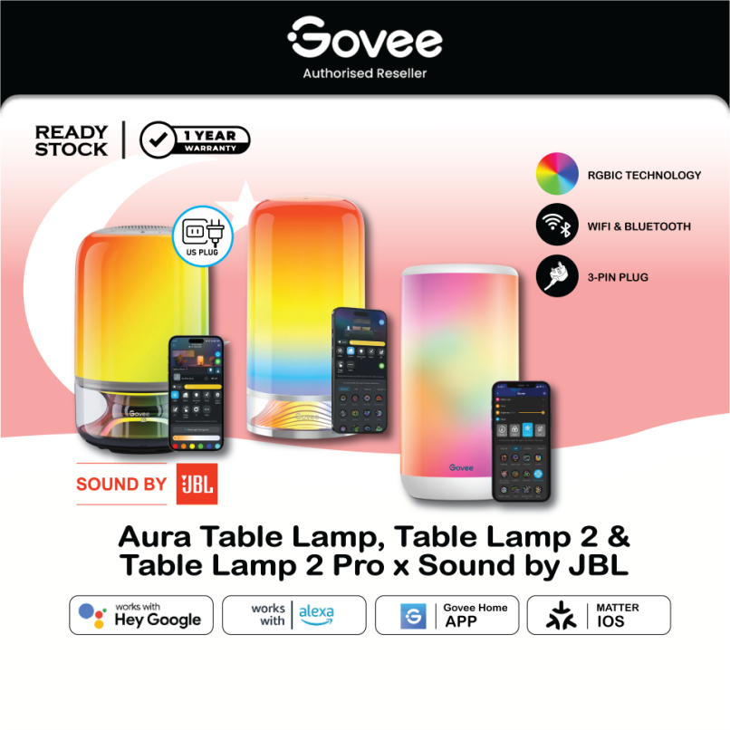 Govee Aura Smart Light RGBIC Table Lamp Bedside Lamp Smart Table Light ...
