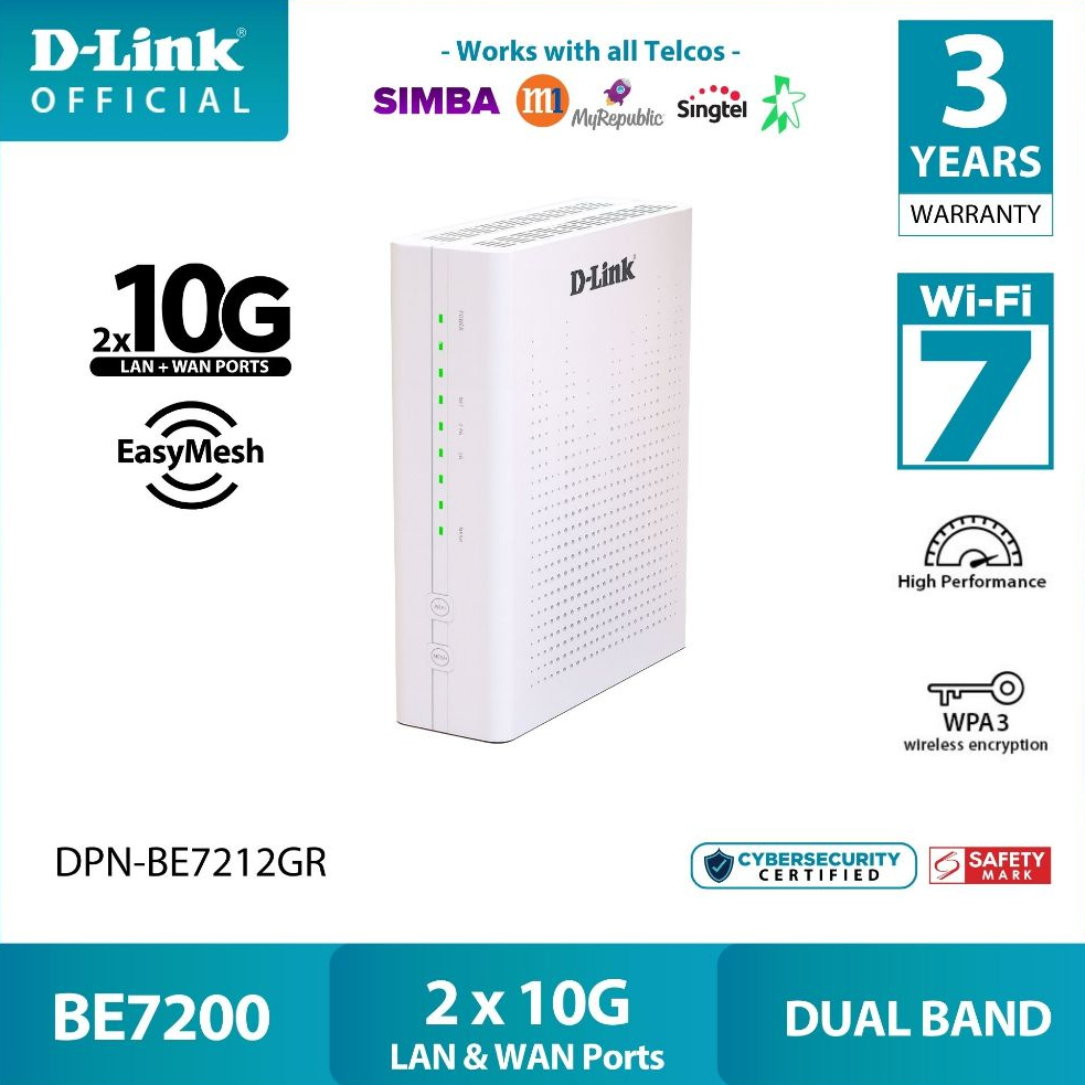 D-Link DPN-BE7212GR BE7200 Dual Band 2x10G LAN/WAN Wi-Fi 7 Wireless ...