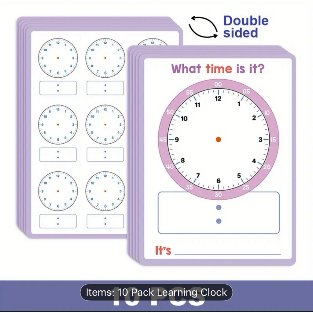 10Pcs Dry Erase Learning Clock – Double-Sided Time Teaching Board for ...