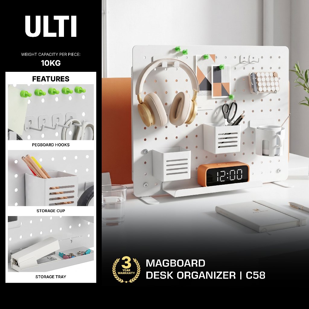 ULTI Magboard Desk Organizer, Free-Standing Pegboard | No Drill | Home ...