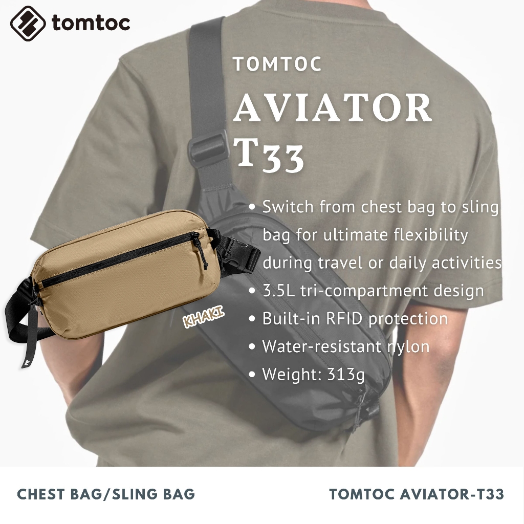 Tomtoc Aviator-T33 Chest Bag | Chest Bag | Crossbody Bag (Khaki ...