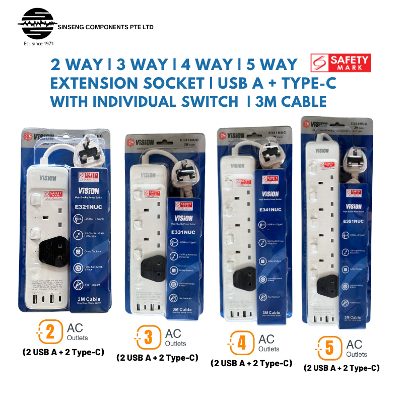 ViSiON 2/3/4/5 WAY Multi Plug Extension Socket with Individual Switch ...