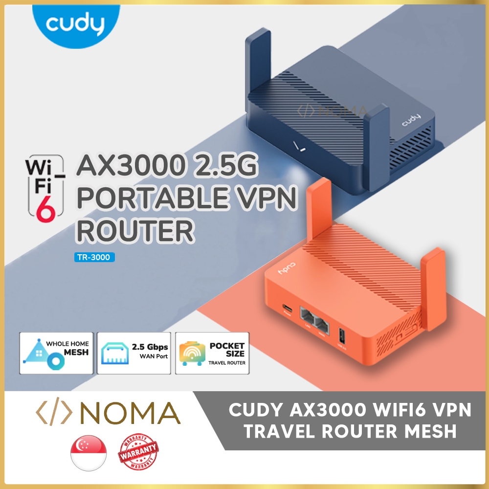 SG】 Cudy TR3000 Portable WiFi 6 AX3000 VPN Mesh Router Home