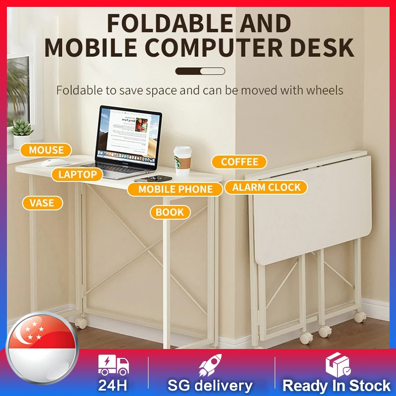 ⚡SG Next Day Delivery⚡Foldable Table Lockable Wheels Versatile Study ...