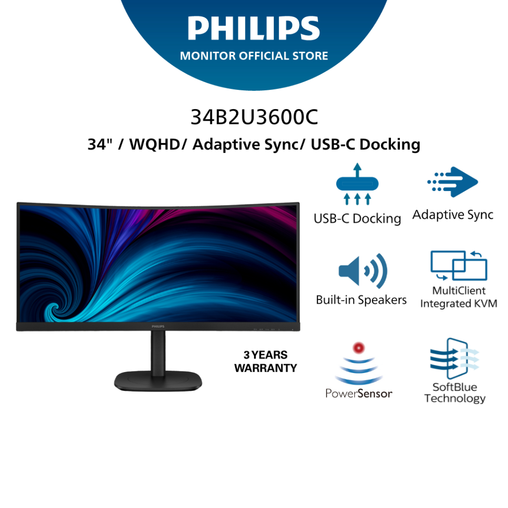 Philips 34B2U3600C WQHD VA Curved Monitor with USB-C | Shopee Singapore