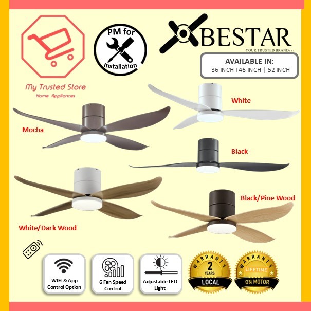 BESTAR FALCON DC Motor Ceiling Fan with Dimmable 3 Tone LED Light Kit ...