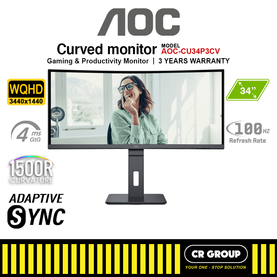 AOC CU34P3CV 34-inch WQHD 100Hz USB-C Docking Curved VA Monitor (3Yrs ...