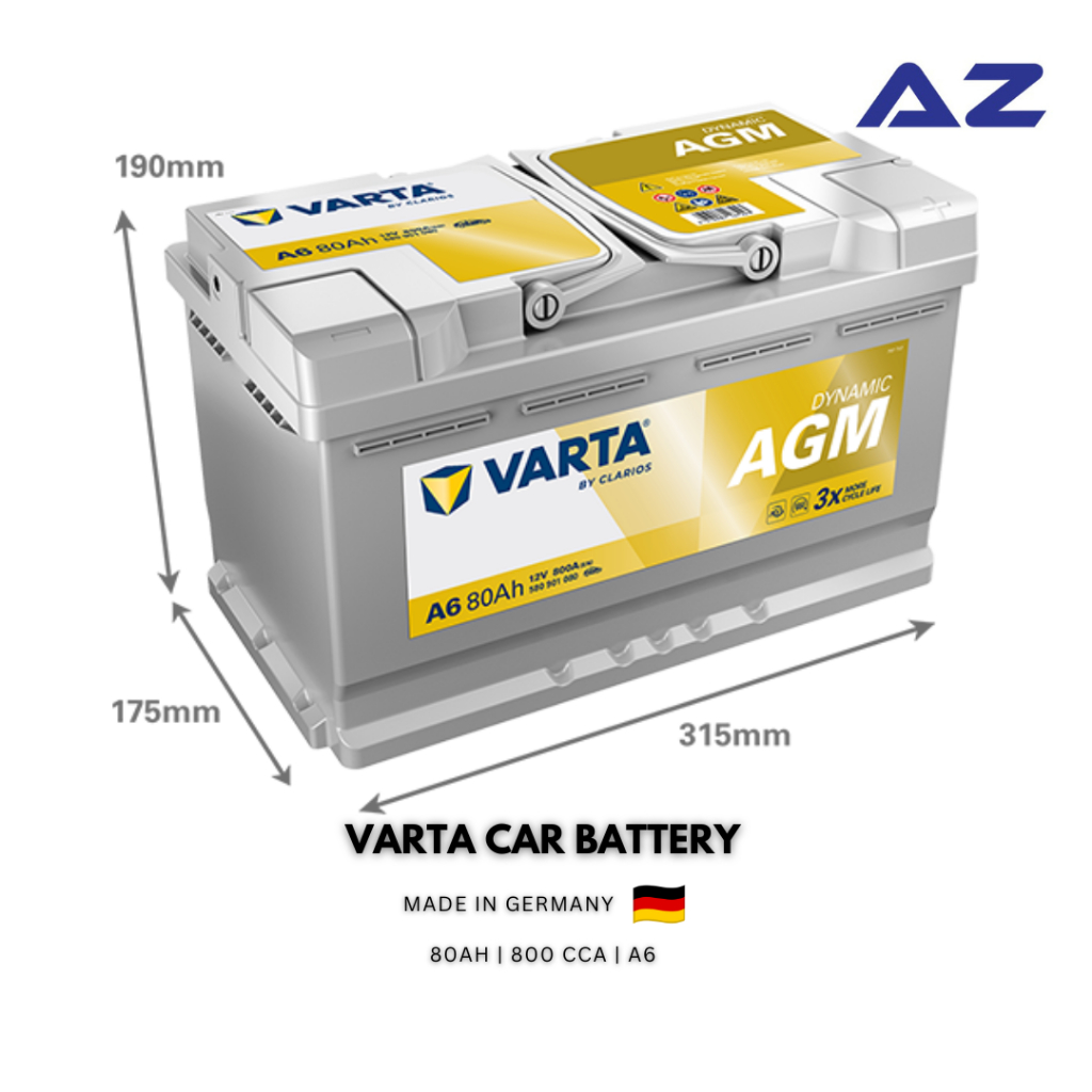 VARTA A6 12V 80Ah バッテリー NEW] VARTA CAR Battery 80Ah AGM (A6) CCA - 800Amps | Made in