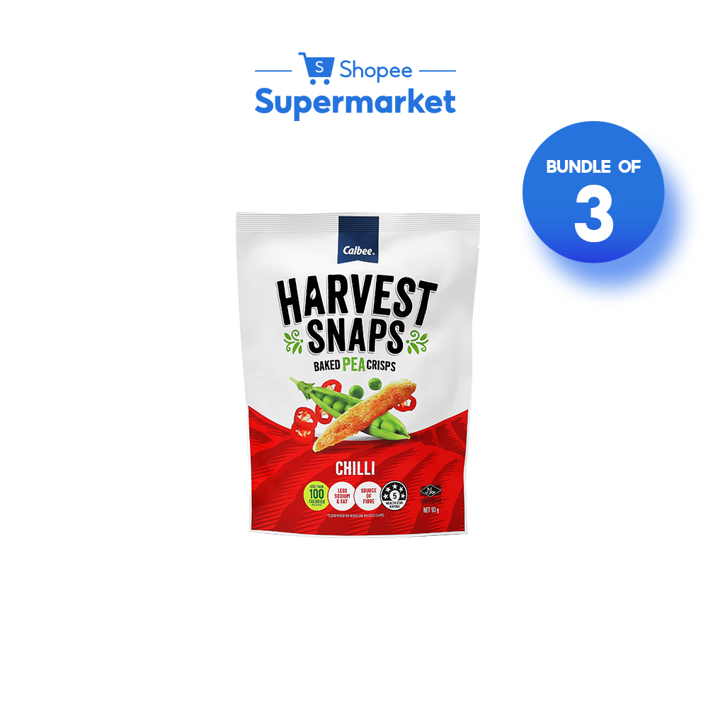 [Bundle of 3] Calbee Harvest Snaps Baked Pea Crisp Chilli (93g ...