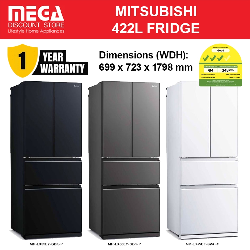 MITSUBISHI 442L 4-DOOR FRIDGE MR-LX55EY-GDS-P / MR-LX55EY-GBK-P / MR ...